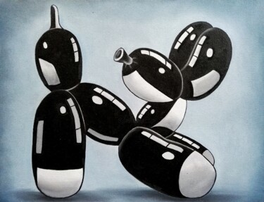 Painting titled "balloon dog huile s…" by Steivan Loundou, Original Artwork, Oil Mounted on Wood Stretcher frame