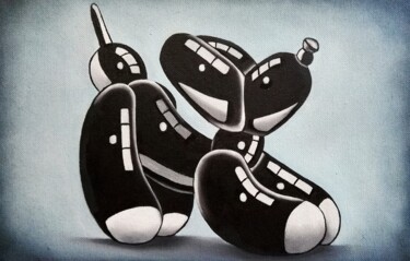 Painting titled "balloon dog huile s…" by Steivan Loundou, Original Artwork, Oil Mounted on Wood Stretcher frame