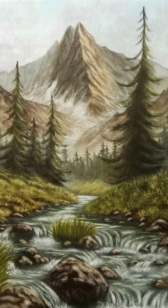 Peinture intitulée "Paysage de montagne…" par Steivan Loundou, Œuvre d'art originale, Huile Monté sur Carton