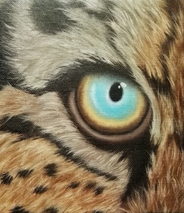 Peinture intitulée "oeil du tigre huile…" par Steivan Loundou, Œuvre d'art originale, Huile Monté sur Carton