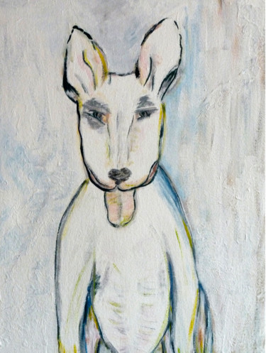 Painting titled "My Friend Dog" by Stela Cobra, Original Artwork, Acrylic Mounted on Wood Stretcher frame