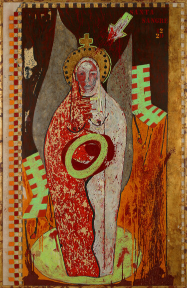 Painting titled "Santa Sangre - Seri…" by Stella De La Cruz, Original Artwork, Oil Mounted on Other rigid panel