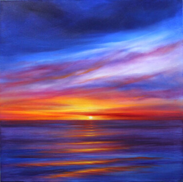 Painting titled "Sunset Reverie III" by Stella Dunkley, Original Artwork, Oil Mounted on Wood Stretcher frame