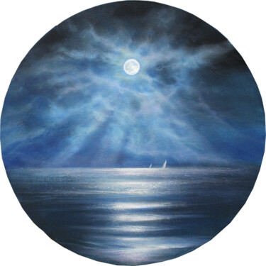 Painting titled "Moondance" by Stella Dunkley, Original Artwork, Oil Mounted on Wood Stretcher frame