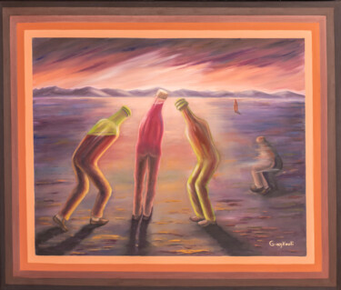 Painting titled "THE DRINKERS, ΟΙ ΠΟ…" by Stella Giagkouli, Original Artwork, Oil