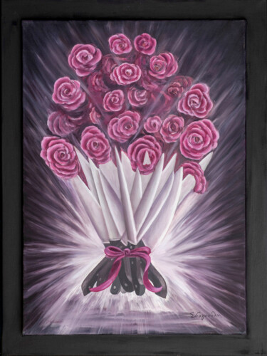 Painting titled "<<Bouquet of roses.…" by Stella Giagkouli, Original Artwork, Oil