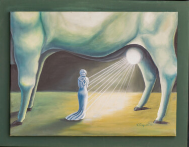 Painting titled "Milk and light as b…" by Stella Giagkouli, Original Artwork, Oil