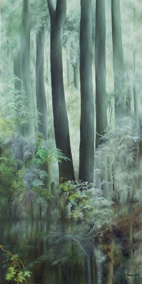 Pintura titulada "Pantano y neblina" por Stella Mezzadri, Obra de arte original