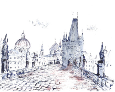 Disegno intitolato "Prague by Stella Po…" da Stella Polare, Opera d'arte originale, Inchiostro