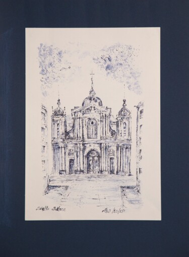Drawing titled "Cathedrale-St-Louis" by Stella Polare, Original Artwork, Ink