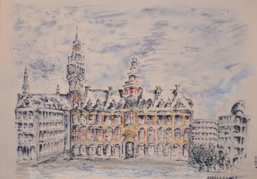 Zeichnungen mit dem Titel "Lille_Grand_Place" von Stella Polare, Original-Kunstwerk, Tinte