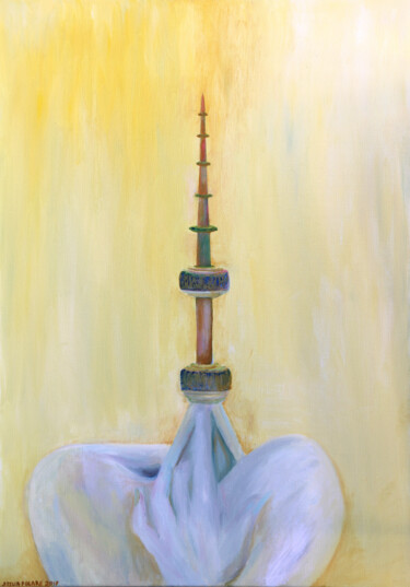 Painting titled "Tashkent Tower" by Stella Polare, Original Artwork, Oil Mounted on Wood Stretcher frame
