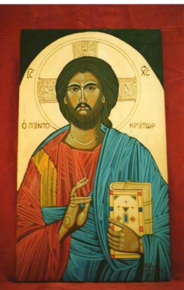 Painting titled "JESUS CHRIST." by Stella Ambartzi, Original Artwork