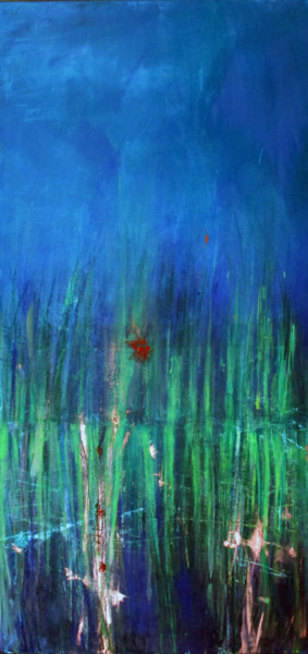 Peinture intitulée "blue bamboo" par Stellarue, Œuvre d'art originale, Acrylique