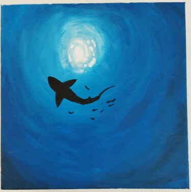 Painting titled "Peacefull shark" by Stellaria, Original Artwork, Acrylic Mounted on Wood Stretcher frame