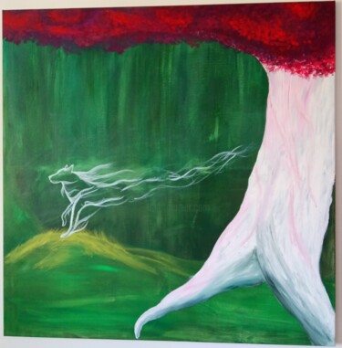 Painting titled "Spero Patronum" by Stellaria, Original Artwork, Acrylic Mounted on Wood Stretcher frame