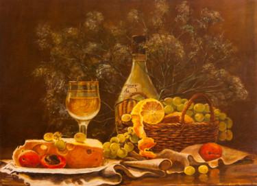 Картина под названием "Натюрморт с виногра…" - Андрей Семенов, Подлинное произведение искусства, Масло