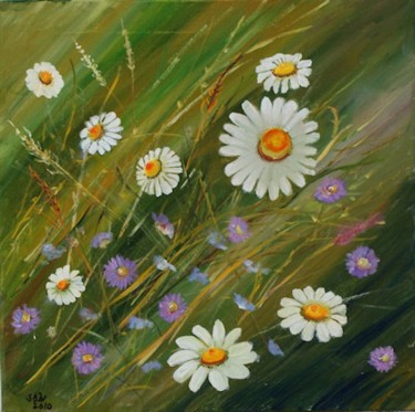 Painting titled "Daisy field" by Steluta Dumitrescu Zelici, Original Artwork