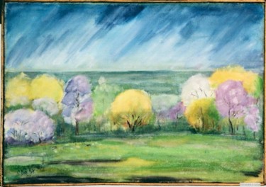 Painting titled "Spring meadow" by Steluta Dumitrescu Zelici, Original Artwork