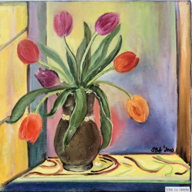 Painting titled "Vase with tulips" by Steluta Dumitrescu Zelici, Original Artwork