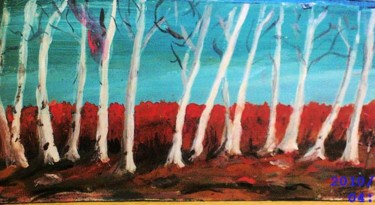 Painting titled "Autumn birches by S…" by Steluta Dumitrescu Zelici, Original Artwork