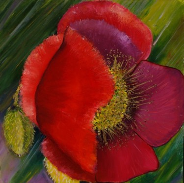 Painting titled "RED FLOWER" by Steluta Dumitrescu Zelici, Original Artwork