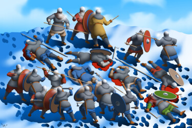 Digital Arts titled "Winter viking battle" by Stepan Fedin, Original Artwork, Digital Painting