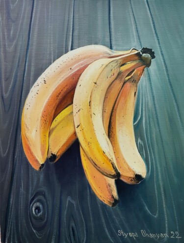 Painting titled "Bananas (40x30cm, o…" by Stepan Ohanyan, Original Artwork, Oil Mounted on Wood Stretcher frame