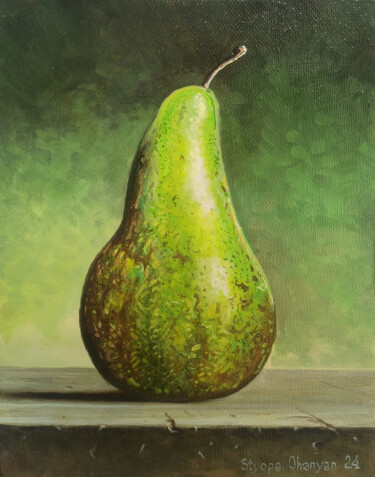 Painting titled "Pear in Repose" by Stepan Ohanyan, Original Artwork, Oil Mounted on Wood Stretcher frame