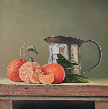 Schilderij getiteld "Citrus Charm" door Stepan Ohanyan, Origineel Kunstwerk, Olie Gemonteerd op Frame voor houten brancard
