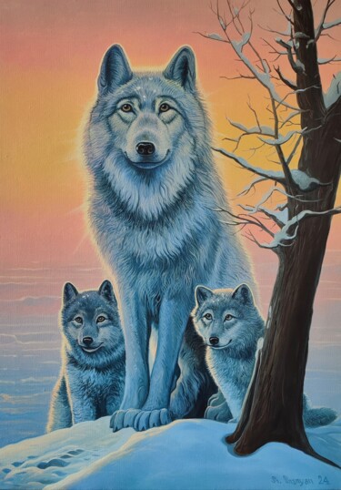 Painting titled "Guardians of the Fr…" by Stepan Ohanyan, Original Artwork, Oil Mounted on Wood Stretcher frame