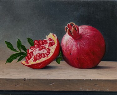 Painting titled "Still Life with Pom…" by Stepan Ohanyan, Original Artwork, Oil Mounted on Wood Stretcher frame
