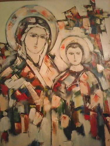 Painting titled "богородица с сыном" by Stepan Ogandzhanian, Original Artwork, Oil