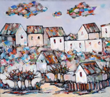 Ζωγραφική με τίτλο "сельский пейзаж" από Степан Оганджанян, Αυθεντικά έργα τέχνης, Λάδι