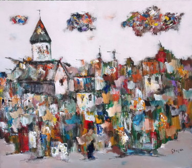 Painting titled "белый город" by Stepan Ogandzhanian, Original Artwork, Oil