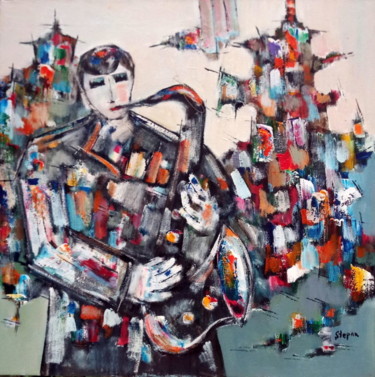 Malarstwo zatytułowany „саксофонист” autorstwa Степан Оганджанян, Oryginalna praca, Olej