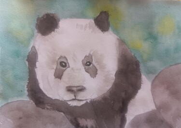 Malerei mit dem Titel "Panda" von Steph Dumas, Original-Kunstwerk, Aquarell