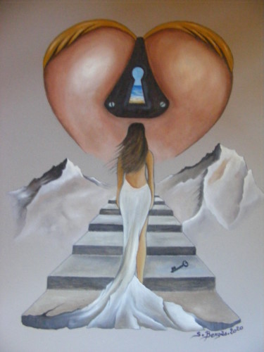 Peinture intitulée "La Clé de l'Amour" par Stéphane Bergès, Œuvre d'art originale, Huile Monté sur Panneau de bois
