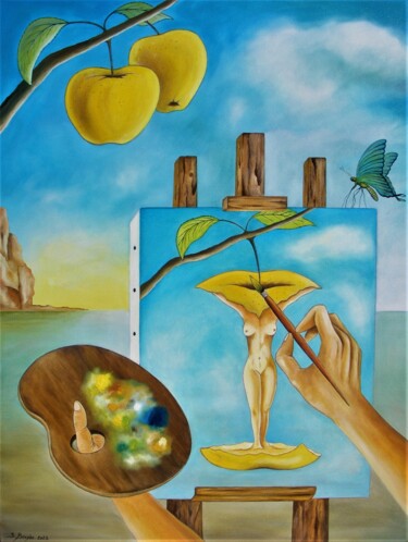 Картина под названием "Golden woman" - Stéphane Bergès, Подлинное произведение искусства, Масло Установлен на Деревянная рам…