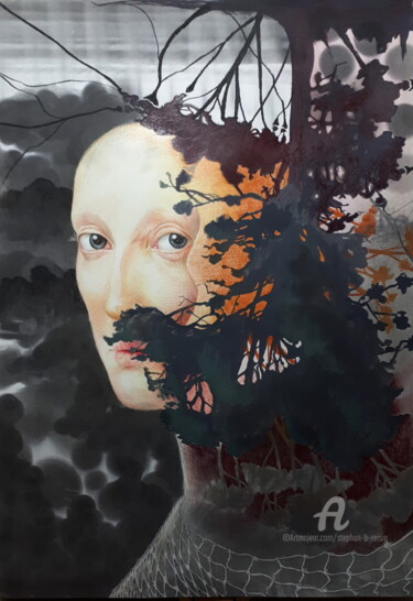 Картина под названием "Anachronistic Nosta…" - Stephan B. Reisig, Подлинное произведение искусства, Древесный уголь