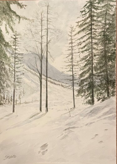 Painting titled "Am Pragser Wildsee" by Stephan Praus, Original Artwork, Watercolor