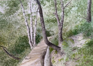 Malerei mit dem Titel "Auf dem Waalweg" von Stephan Praus, Original-Kunstwerk, Aquarell