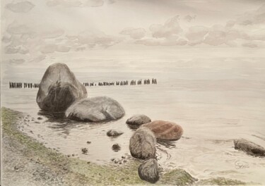 Malerei mit dem Titel "Küstenlandschaft au…" von Stephan Praus, Original-Kunstwerk, Aquarell