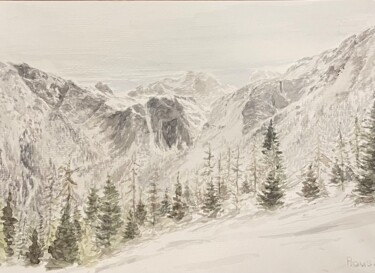 Painting titled "Blick vom Kronplatz…" by Stephan Praus, Original Artwork, Watercolor