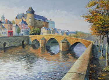 Peinture intitulée "Laval, son chateau…" par Stephan Serais, Œuvre d'art originale, Huile Monté sur Châssis en bois