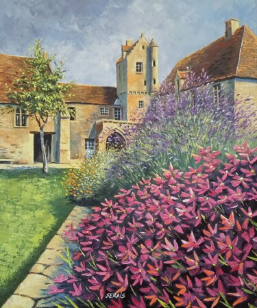Painting titled "Abbaye normande" by Stephan Serais, Original Artwork, Oil Mounted on Wood Stretcher frame