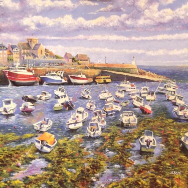 Peinture intitulée "Le port de Barfleur" par Stephan Serais, Œuvre d'art originale, Huile