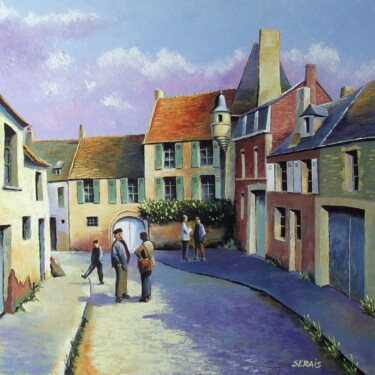 Painting titled "Argentan d'aujourd'…" by Stephan Serais, Original Artwork, Oil Mounted on Wood Stretcher frame