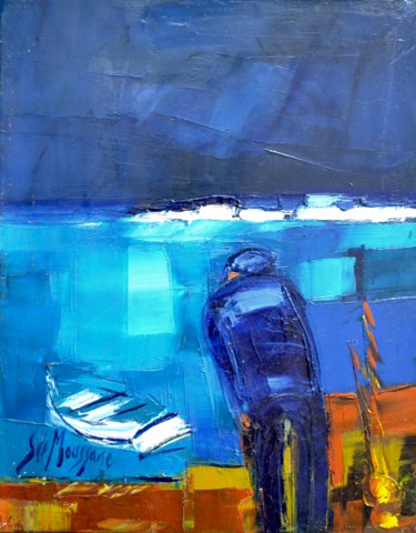 Le vieux pêcheur, ciel d'orage Картина под названием "Le vieux pêcheur, c…" - Stéphane De Maussane, Подлинное произведение искусства, Масло