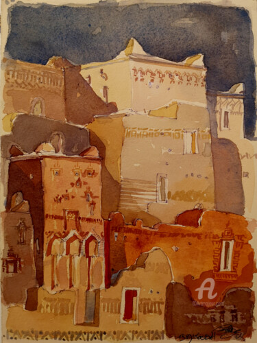 Peinture intitulée "Kashbas, Maroc" par Stephane Cazenave, Œuvre d'art originale, Aquarelle
